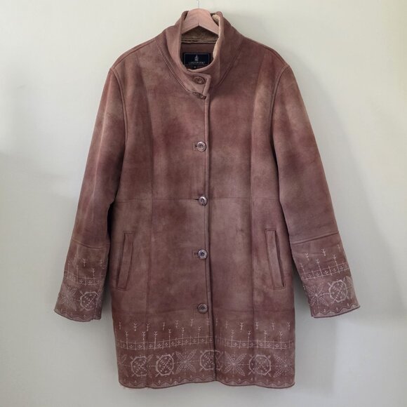 Vtg London Fog Coat Women XXL Beige Faux Shearling Embroidery Ingrid LF2328382 - Picture 1 of 16